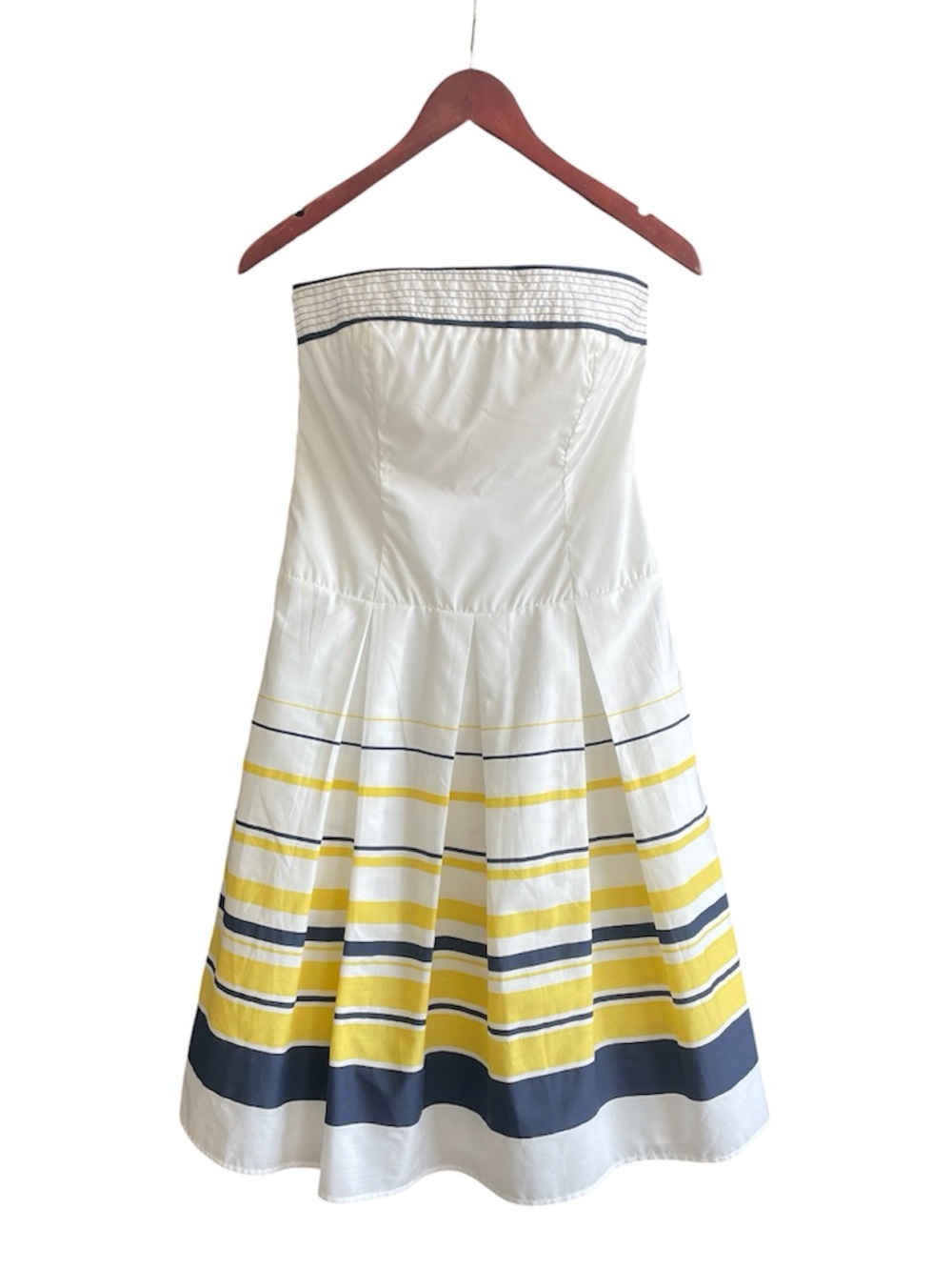 Strapless Cotton Nautical Coastal Sundress Yellow Navy Stripe